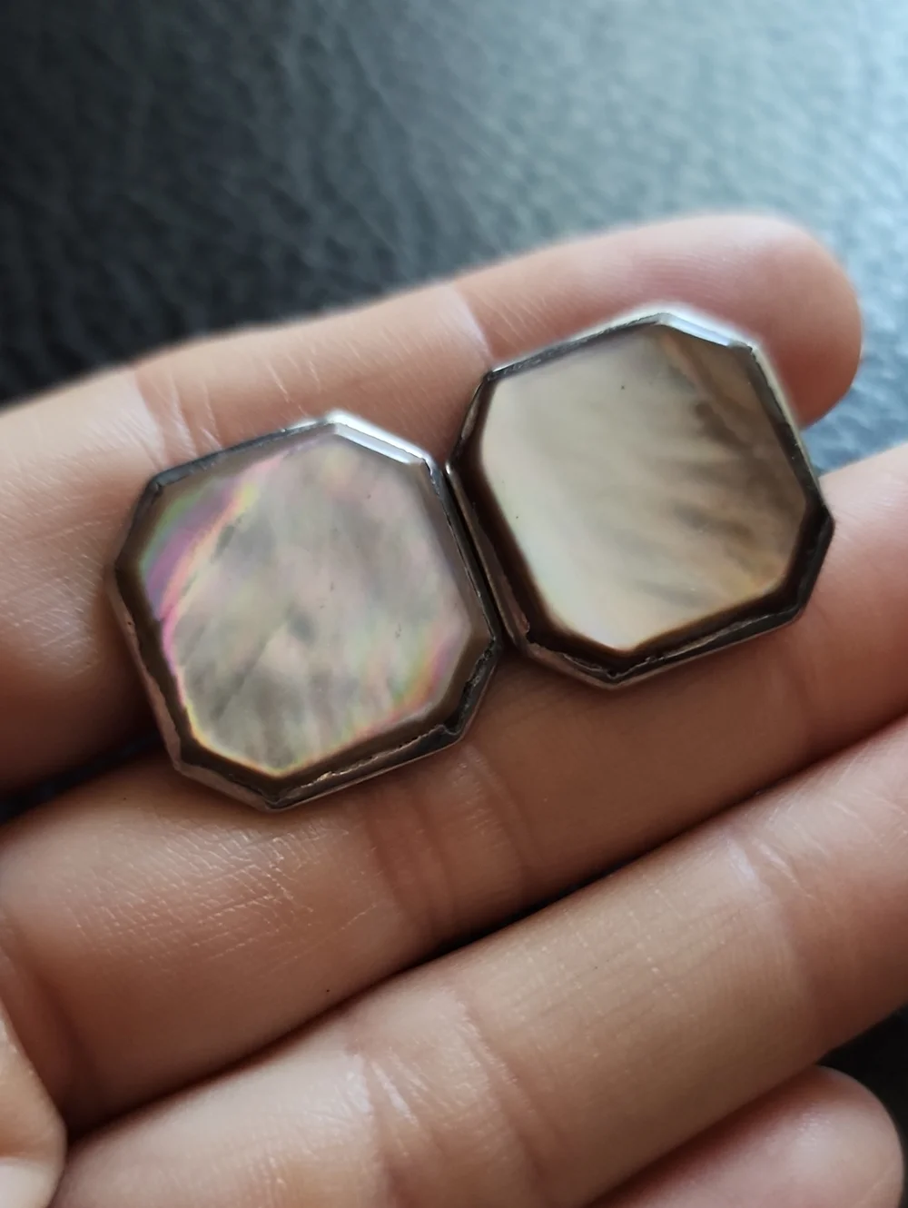 VTG Octagon Sterling & Mother-of-Pearl Cufflinks - Iridescent Shell